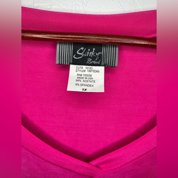 Slinky Brand Hot Pink V-Neck Short Sleeve Top - Picture 3 of 7